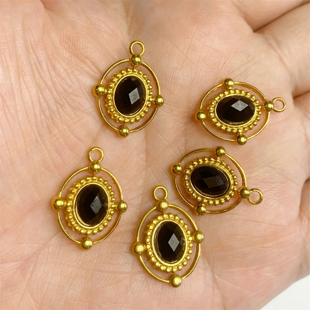 2pcs Vintage Natural Stone Charms Oval Shape Lapis Lazuli Pendant For Jewelry Making Necklace DIY Earrings Accessories 16x18mm