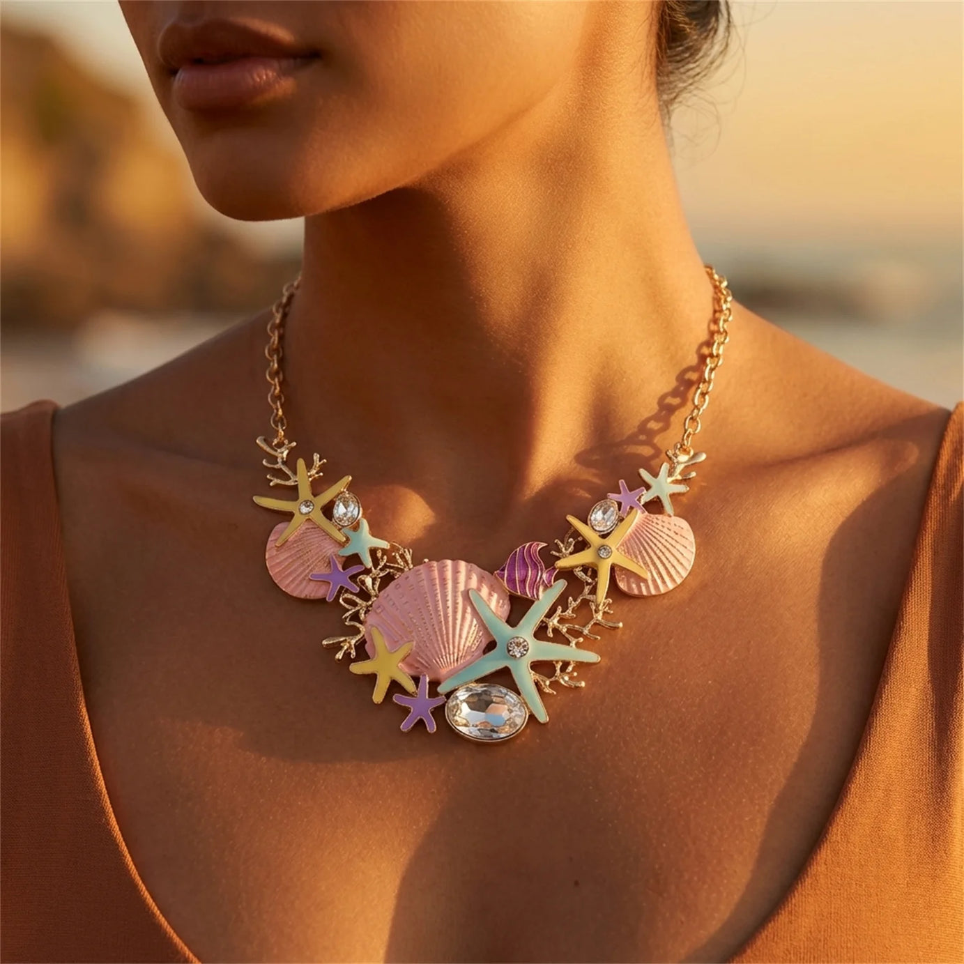 Exaggerated Coral, Starfish and Scallop Ocean Necklace, Bracelet or Earring