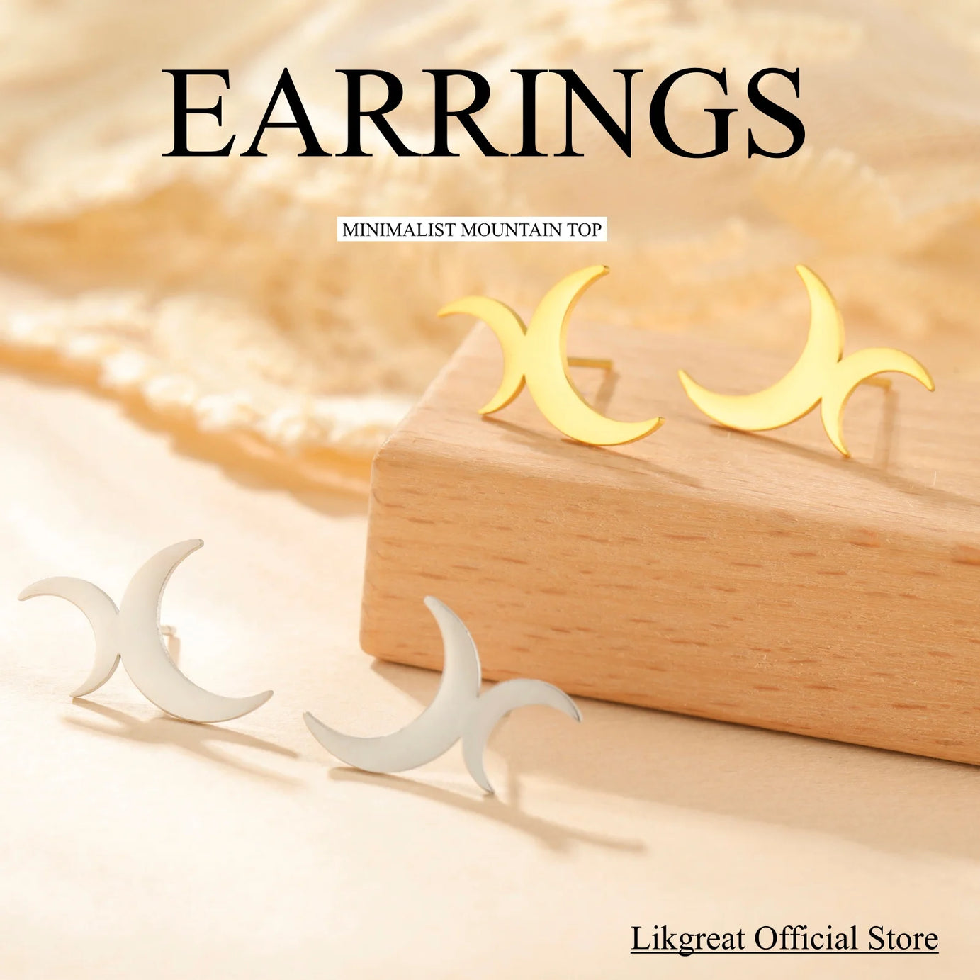 Crescent Moon Dangle Stud Earrings, Vintage Lunar Phase Celestial Talisman