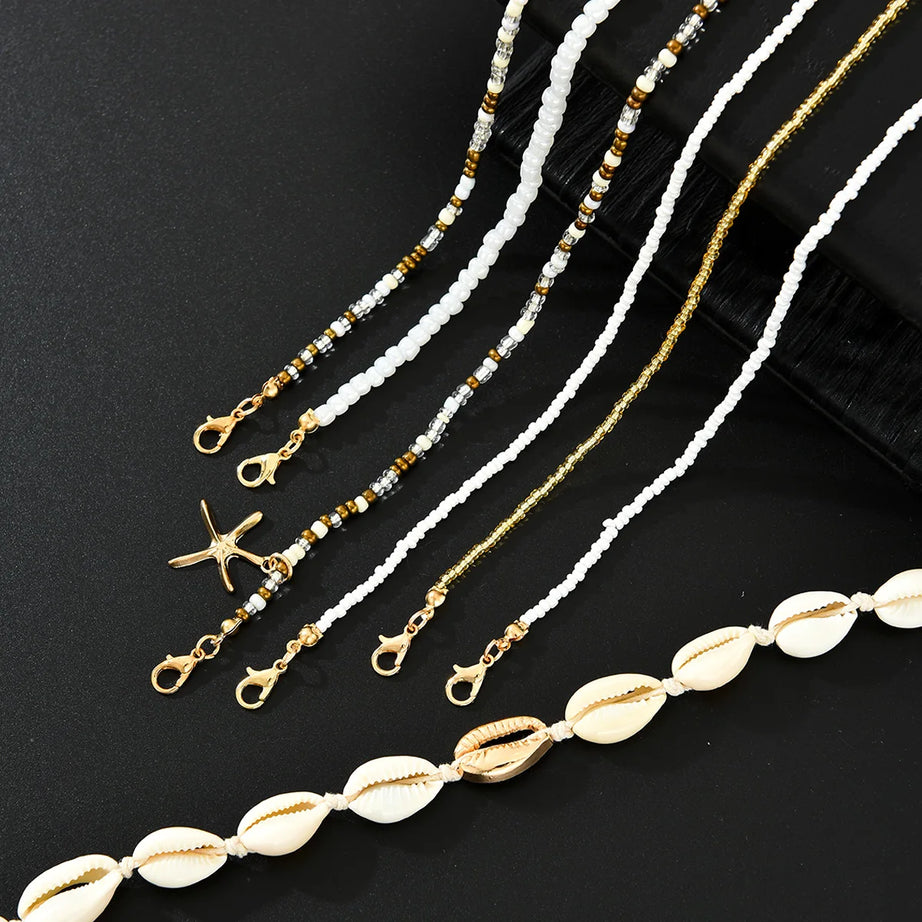 Starfish Conch Rice Bead Layered Necklace Set Jewelry