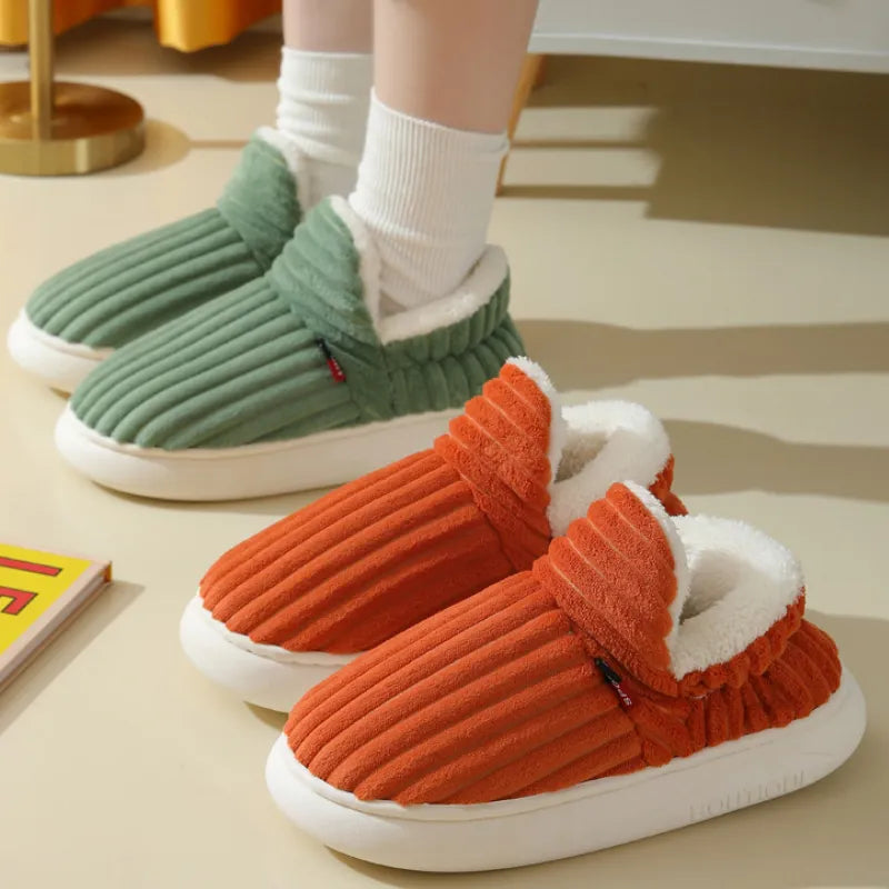 Female Warm Cotton Shoes Winter Men Korean Style Solid Colour Indoor Non-slip Flats Lightweight Slippers Pantoufle Femme Hiver - Charlie Dolly