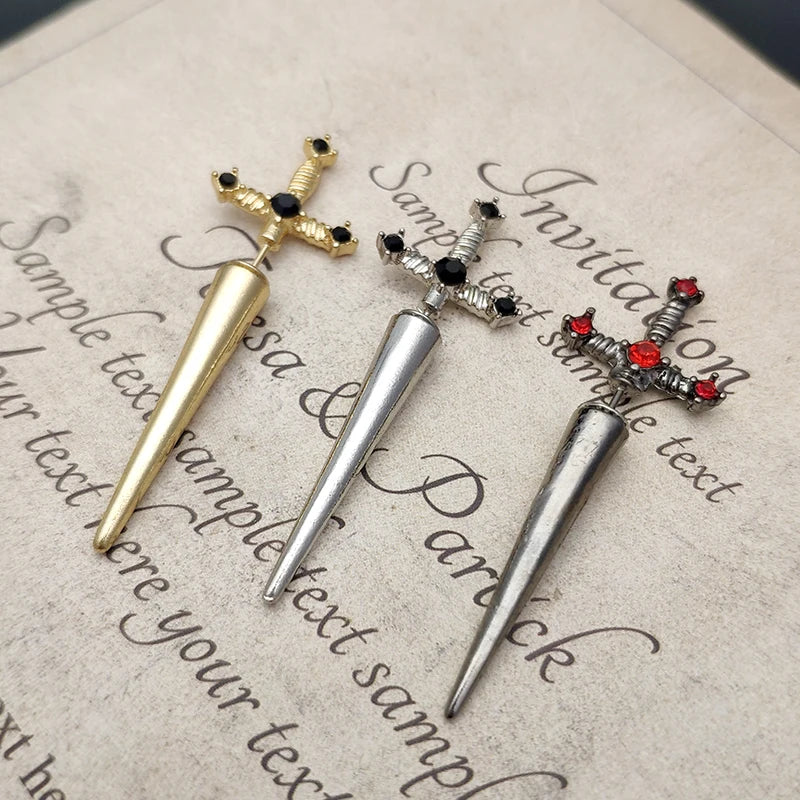 Vintage Dark Gothic Kinitial Sword Earrings For Women Men Dagger Piercing Earring Ear Jacket Punk Goth Halloween Jewelry Gift - Charlie Dolly