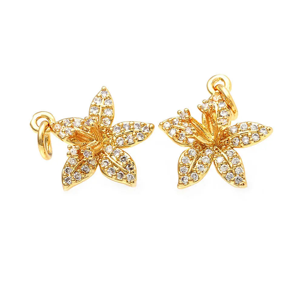 18K Gold Color Brass and Zircon Lotus Flower Necklaces Charms Pendants High Quality Diy Jewelry Accessories Making Supplies