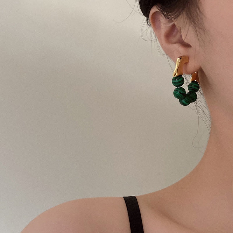 The Green Beads Metal Earrings European And American Style Hip-hop Punk Personality Fashion Stud Earrings Ms Travel Accessories - Charlie Dolly