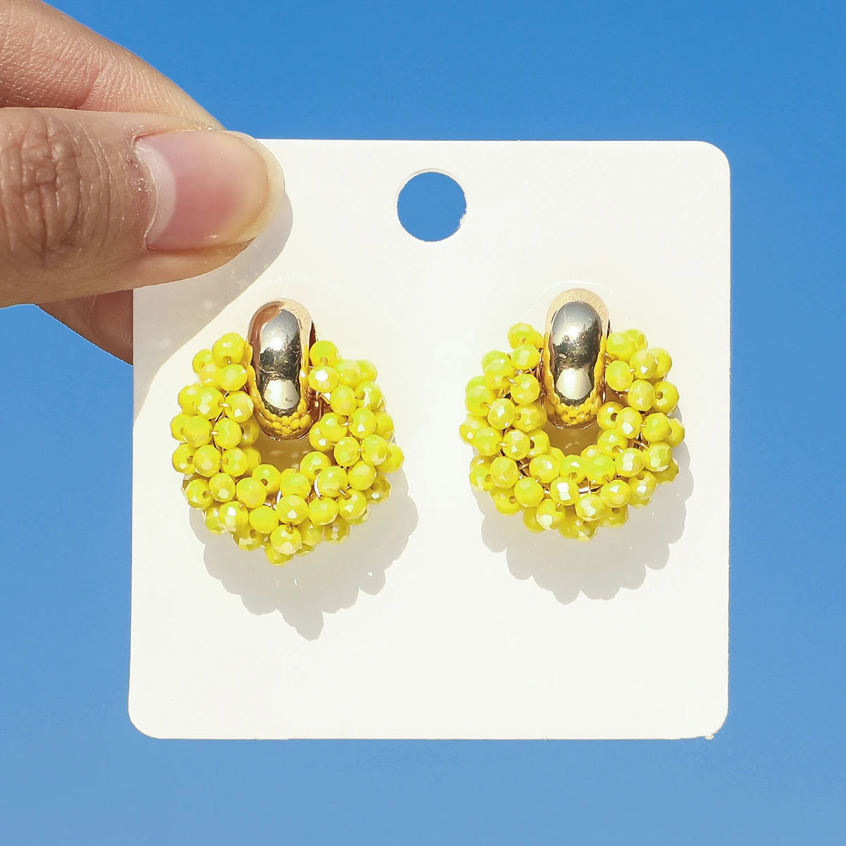 Boho Elegant Crystal Beads Drop Earrings for Women Luxury Geometric Dangle Summer Beach Party Jewelry