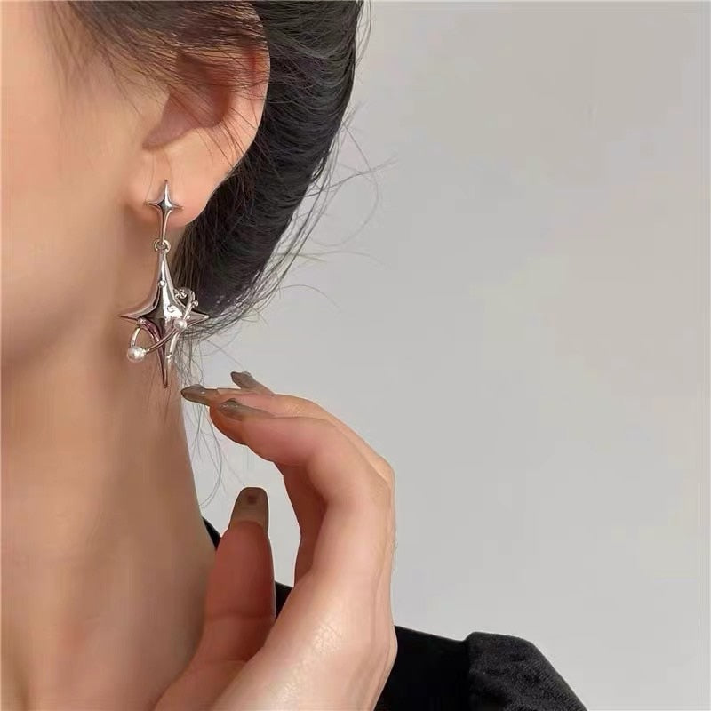 Cool Y2K Star Drop Earrings Hot Girl Harajuku Creative Planet Pearl Crystal Stars Earings Korean Fashion for Women Punk Jewelry - Charlie Dolly