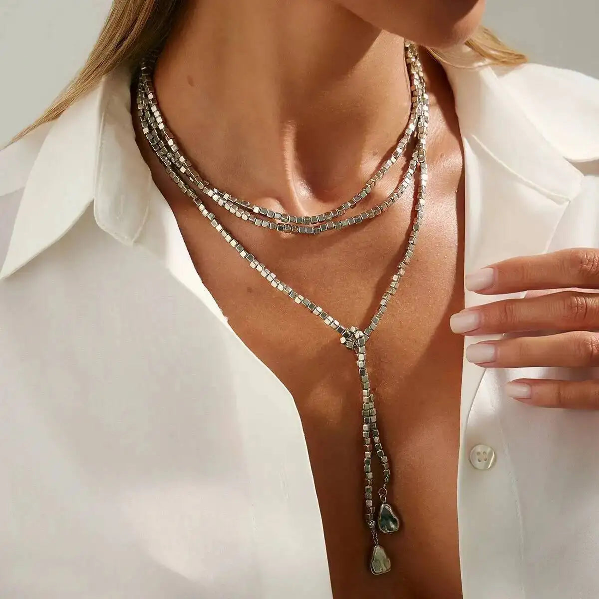 Irregular Bead Y Shape Long Necklace Jewelry