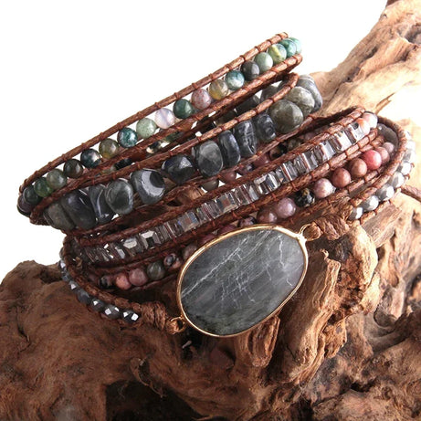 Fashion Handma Bohemian Jewelry Boho Bracelet Mixed Natural Stones Charm 5 Strands Wrap Bracelets Gift for Women girls - Charlie Dolly