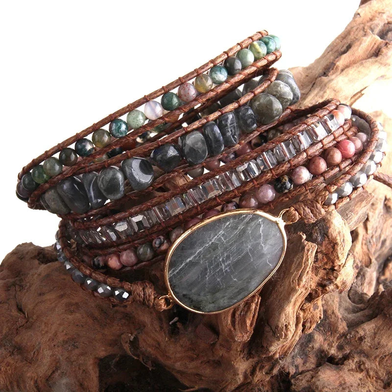 Fashion Handma Bohemian Jewelry Boho Bracelet Mixed Natural Stones Charm 5 Strands Wrap Bracelets Gift for Women girls