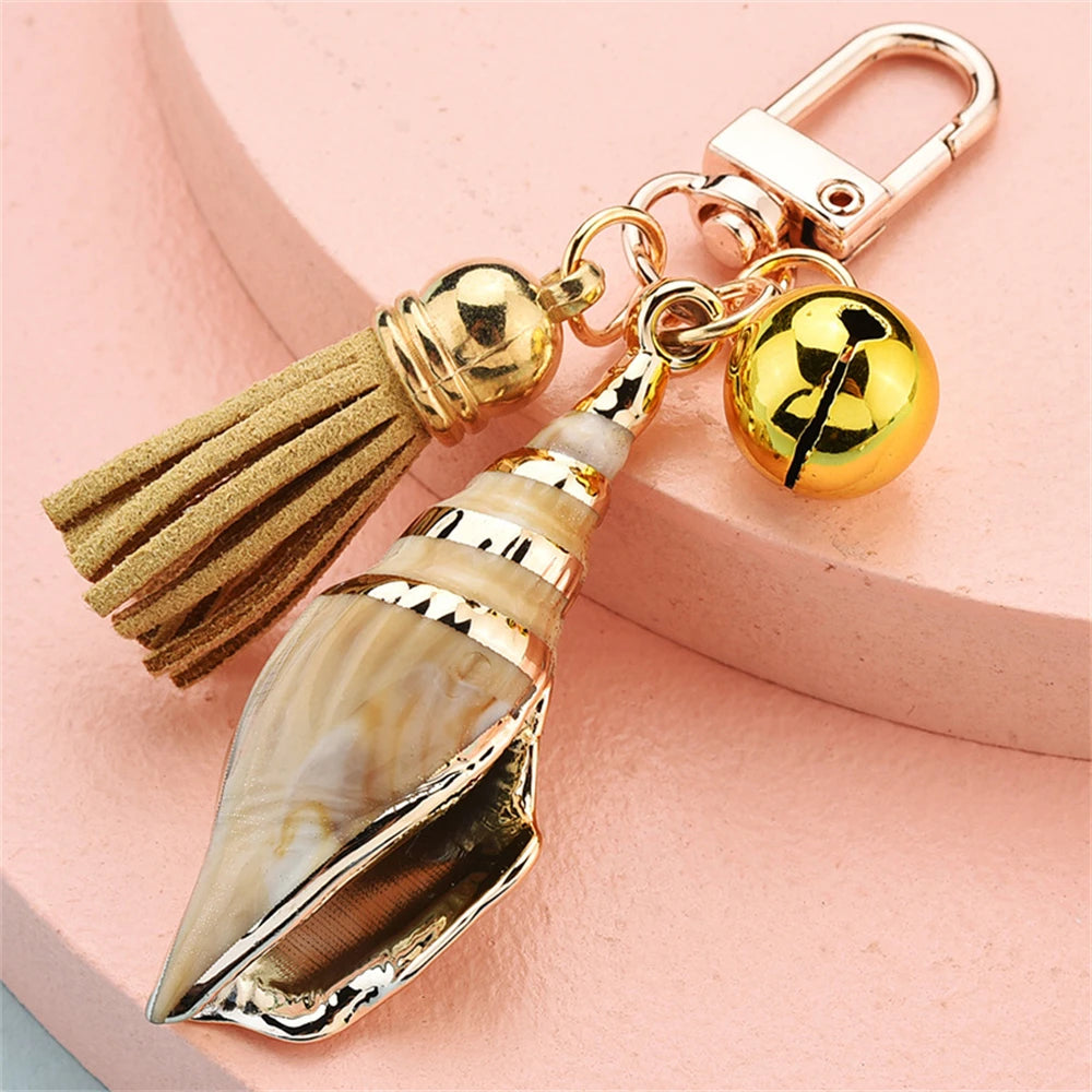 Women Bohemia Style Conch Keyrings With Pearl Shell Tassel Pendant Exquisite Bag Key Ring Ornaments Seaside Souvenir Small Gifts