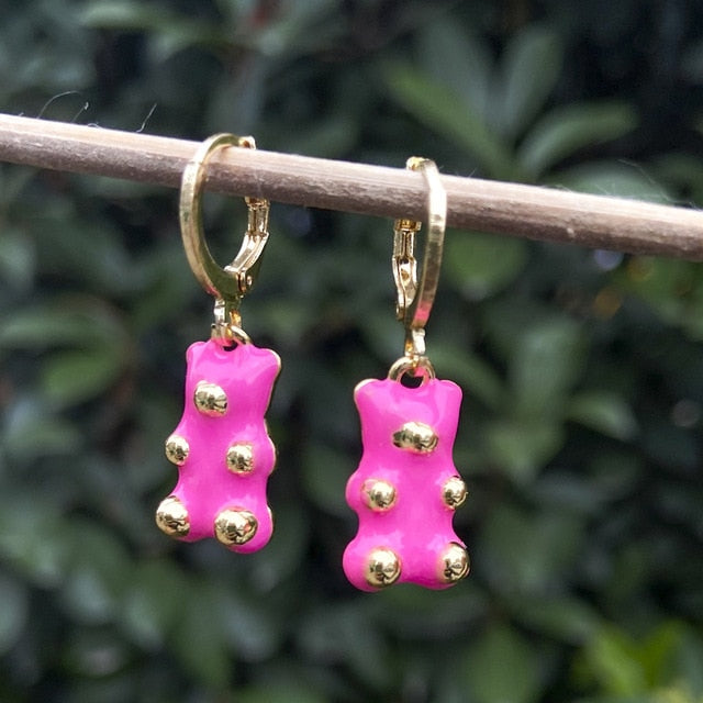 Cute Acrylic Candy Gummy Bear Dangle Earrings for Women Rainbow Bear CZ Hoop Earrings 2022 Korean Fashion Sweet Girl Jewelry - Charlie Dolly