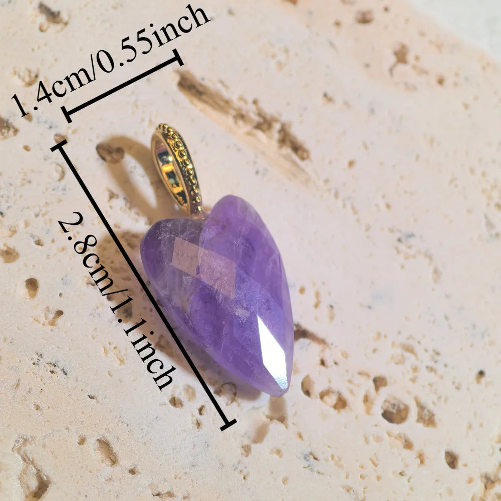 1pc Heart Shape Natural Stone Amethyst Lapis Lazuli Pendants Faceted Natural Stone Charms DIY Necklace Earring Accessories