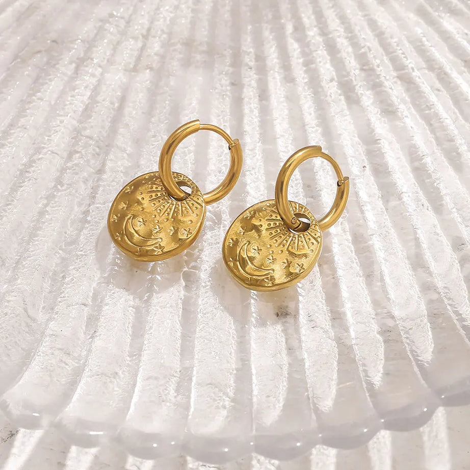 Gold PVD Stainless Steel Hoop Drop Earrings Jewelry