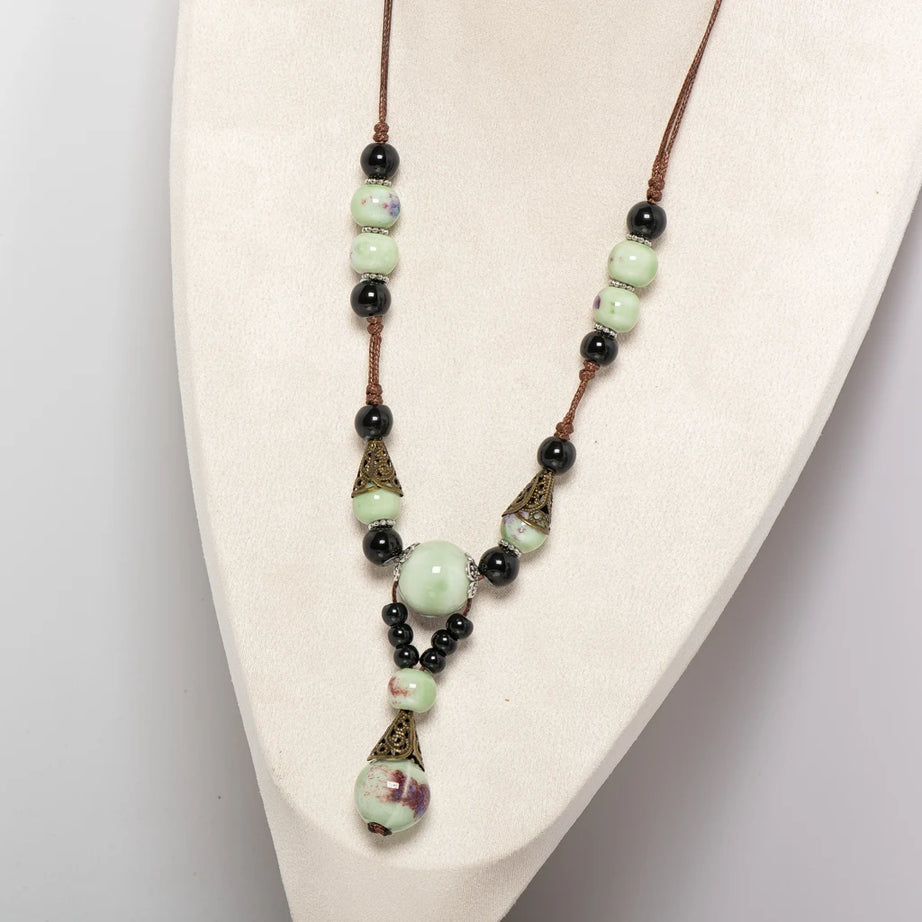 Ceramic Bead Stone Shell Long Necklace Jewelry
