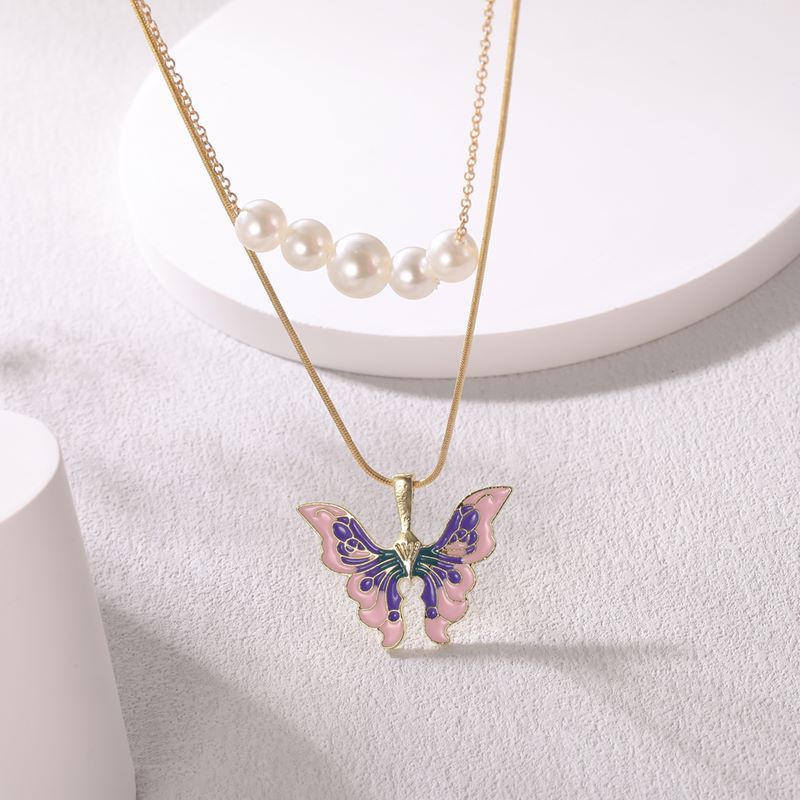 Barbie Princess Necklace For Women Pearl Enamel Butterfly Choker Holiday Party Gift Fashion Jewelry Accessories AN013