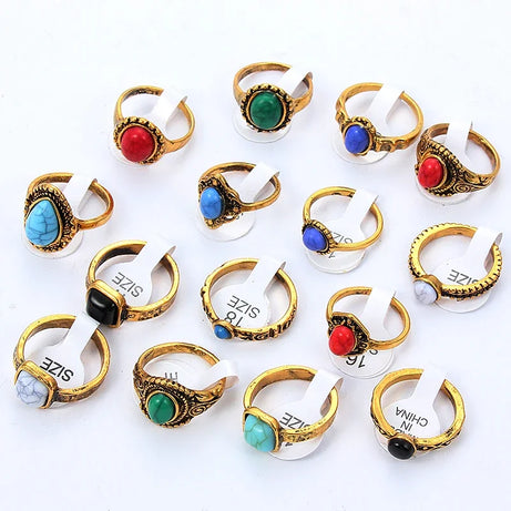 Natural Stone Boho Ring Set — 10 Pieces