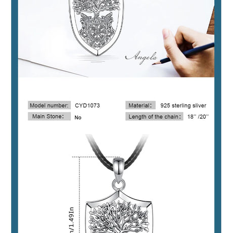S925 Sterling Silver Viking Yggdrasil Compass Pendant Necklace, Tree of Life Wolf Norse Amulet