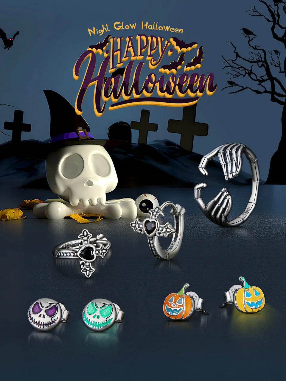 BISAER 925 Sterling Silver Mini Pumpkin Luminous Stud Earrings Enamel Ear Clip For Girl Halloween Party Original Fine Jewelry - Charlie Dolly