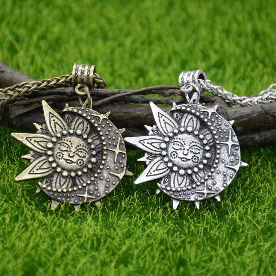 Wiccan Sun Moon Star Mandala Lotus Amulet Necklace, Sacred Witchy Talisman