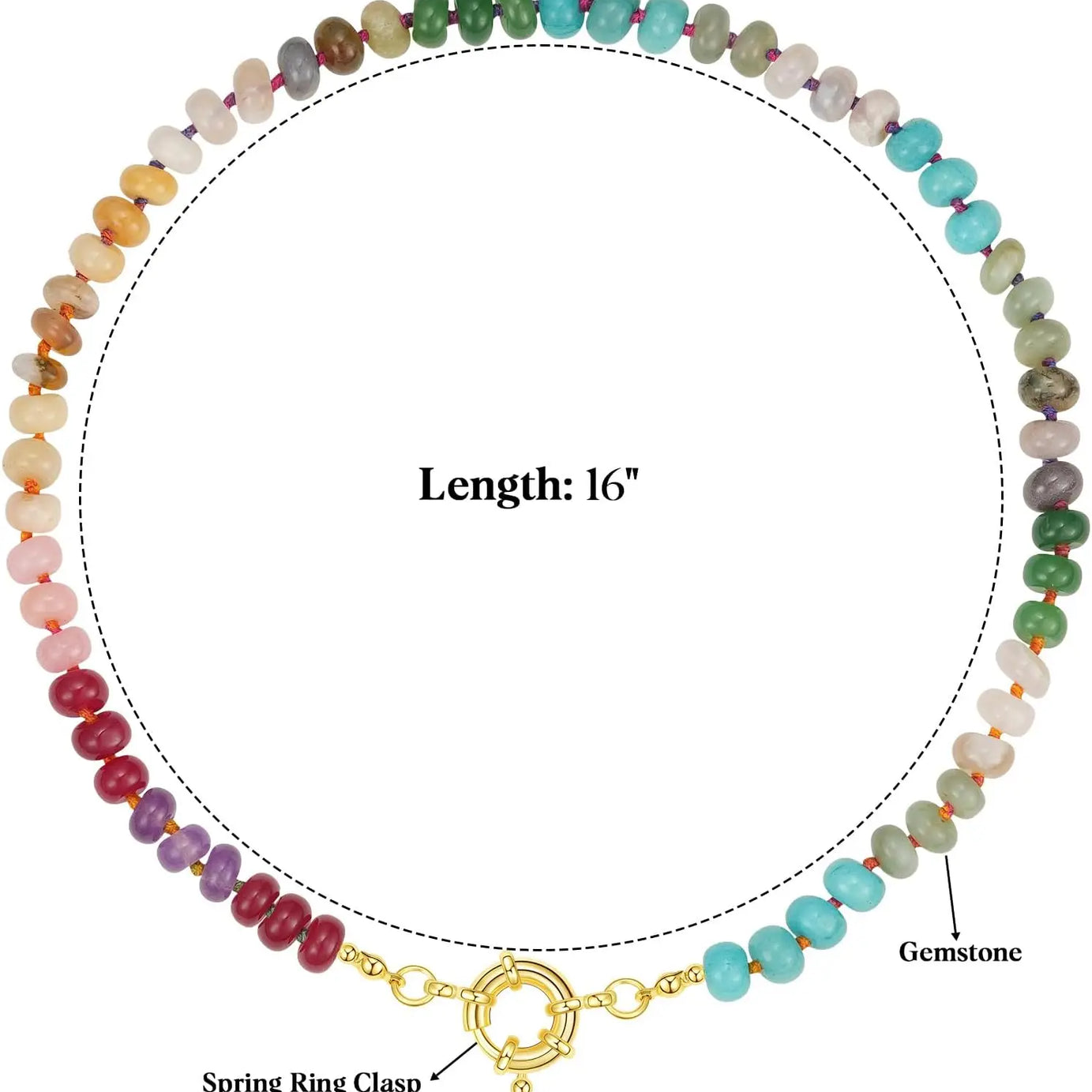Colorful Boho Natural Stone Surfer Beach Choker 6mm Beaded Gemstone Necklace for Women 14K Gold Plated Handmade Jewelry - Charlie Dolly