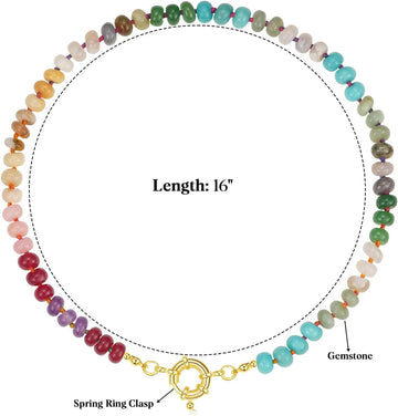 Colorful Boho Natural Stone Surfer Beach Choker 6mm Beaded Gemstone Necklace for Women 14K Gold Plated Handmade Jewelry