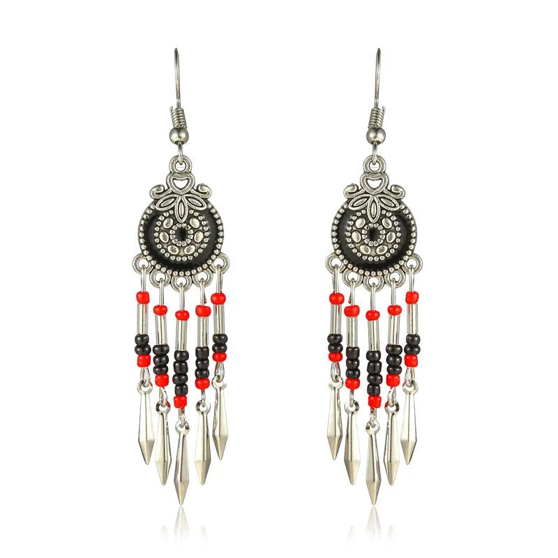 Bohemian Cute Drop Dangle Earrings For Women Geometric Enamel Handmade Beads Tassel Vintage Boho Earrings Jewelry Pendientes
