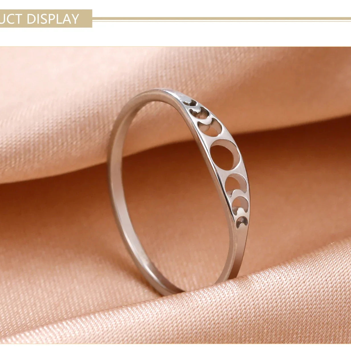 Crescent Moon Phase Ring, Stainless Steel Witch Amulet Skyrim-Inspired