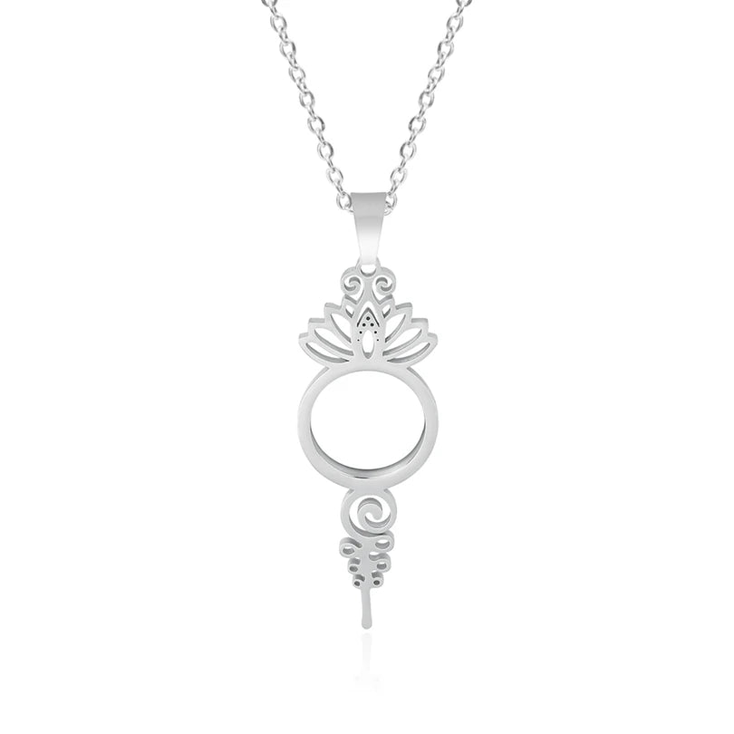High Quality Retro Lotus Flower Glass Relicario Photo Locket Necklace Picture Locket Pendant Floating Charms Necklace For Women