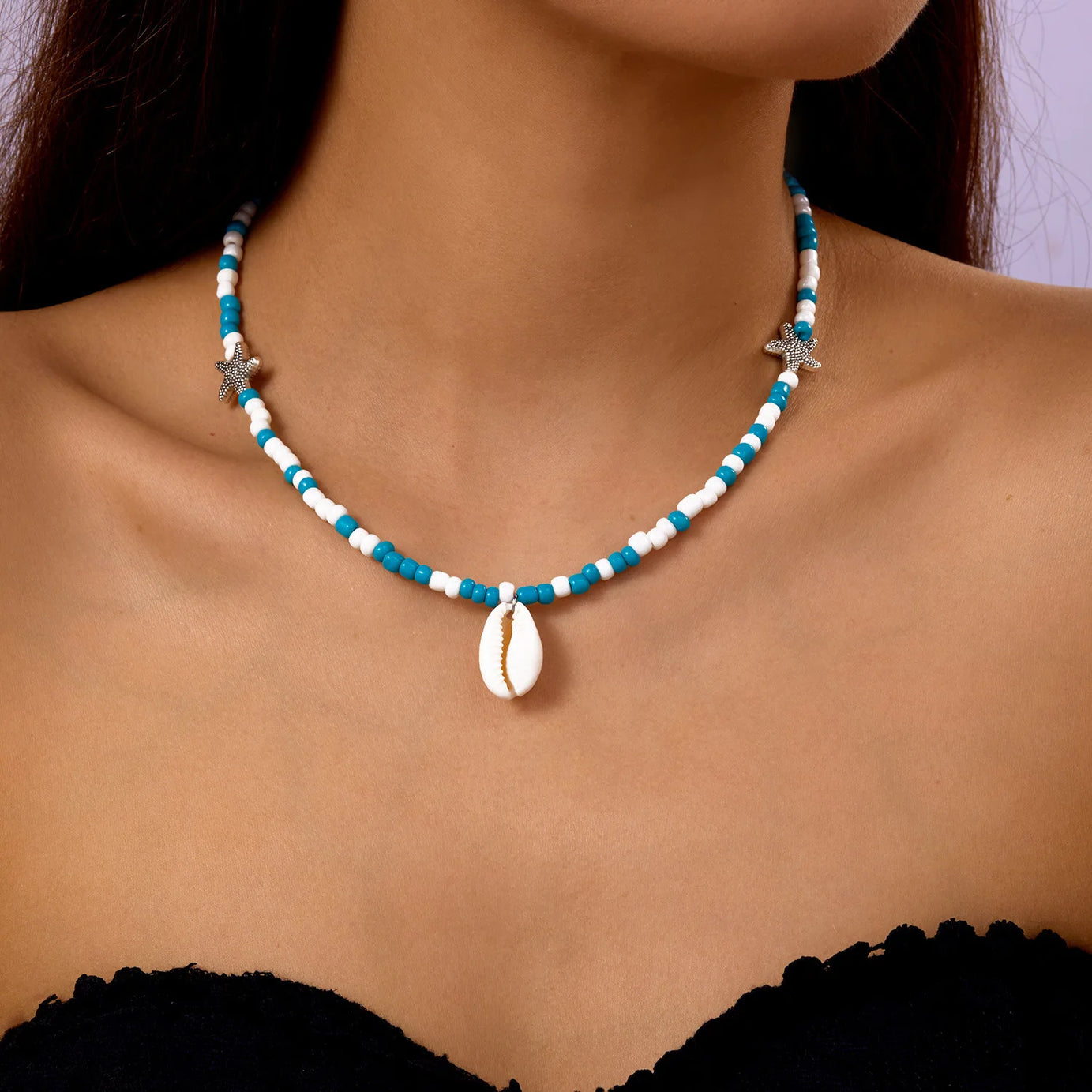 Beach Seashell and Starfish Handmade Beaded Boho Choker