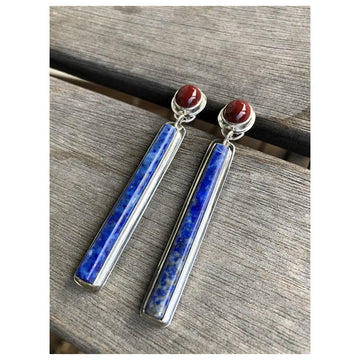 Retro Bohemian Rectangular Lapis Lazuli earrings, Fashionable Bluestone pendant, women's Jewelry Accessories