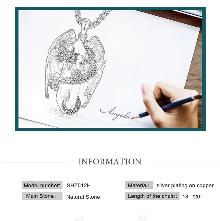 Eudora Dragon Twining Hexagonal Obsidian Prismatic Necklace Punk Healing Stone Crystal Pendant personality Jewelry Gift for Man