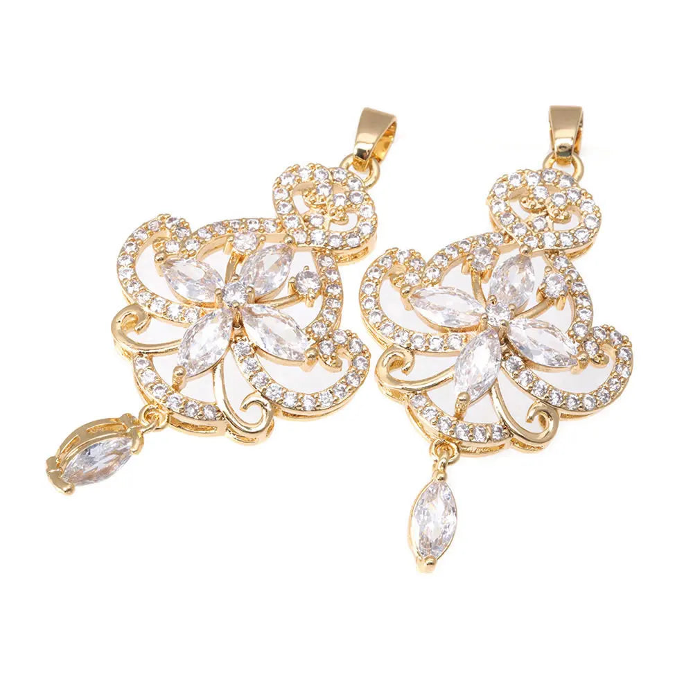 18K Gold Color Brass and Zircon Lotus Flower Necklaces Charms Pendants High Quality Diy Jewelry Accessories Making Supplies