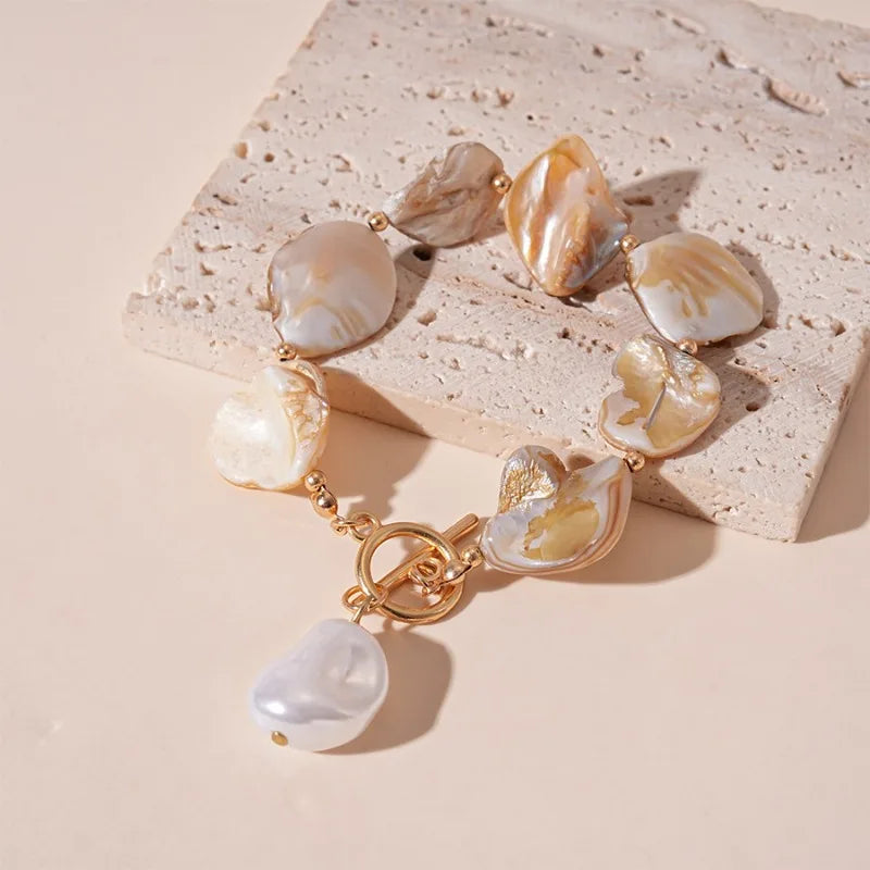Boho Irregular Shells Tassel Earring Imitation Pearl Starfish Pendant Necklace Beach Vacation Style Fashion Women's Jewelry SetB