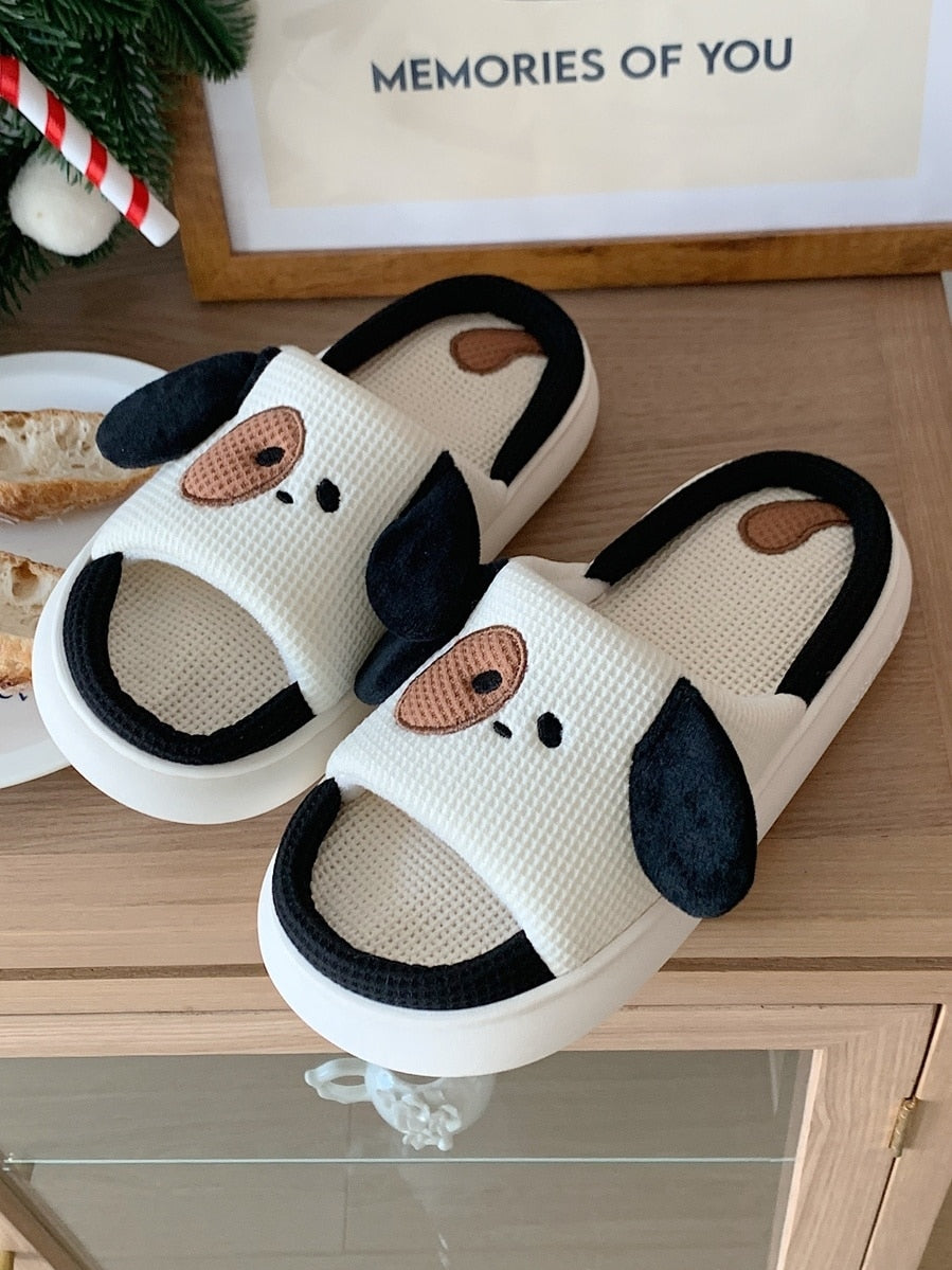 Cartoon Dog Thick Sole Linen Slippers Couples Home Four Seasons Anti Slip Cotton Linen Slippers Women Spring Summer Slipper - Charlie Dolly
