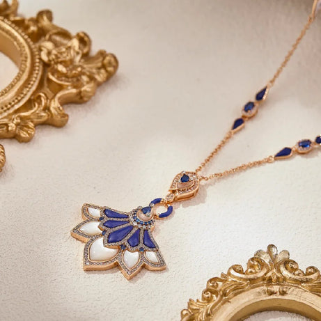 Designer Collection Stud Earrings Necklace Women Lady Inlay Cubic Zircon Mother Of Pearl Lapis Lazuli Dinner Party Jewelry Set - Charlie Dolly