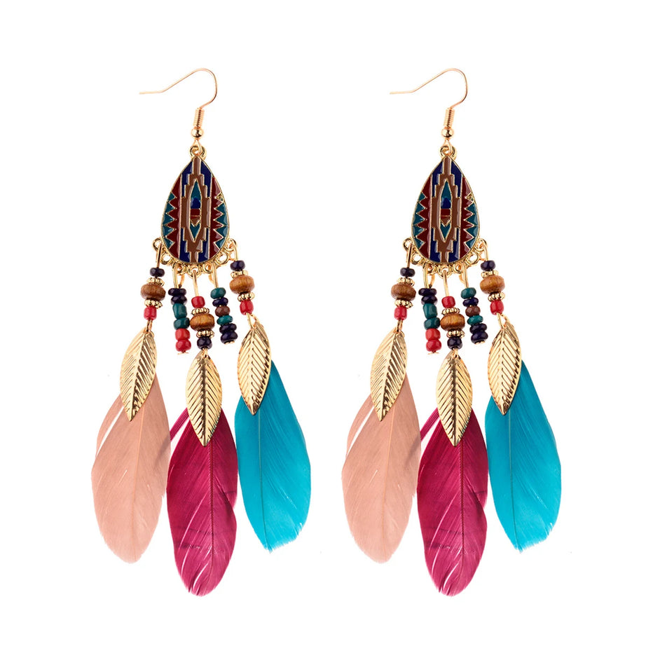 Dream Catcher Feather Leaf Tassel Earrings Jewelry