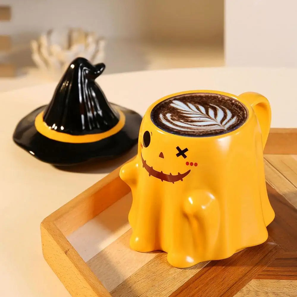 Halloween Ceramic Cup Ghost Mug Creative Cute Couple Mug Gift Afternoon Tea Breakfast Milk Cup Home Office Drinking cup With Lid - Charlie Dolly