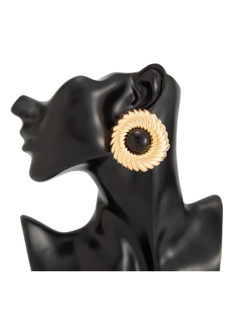 New Trendy Geometric Big Spiral Stud Earrings Women Boho Inlaid Resin Acrylic Beads Earrings Vacation Jewelry Accessories