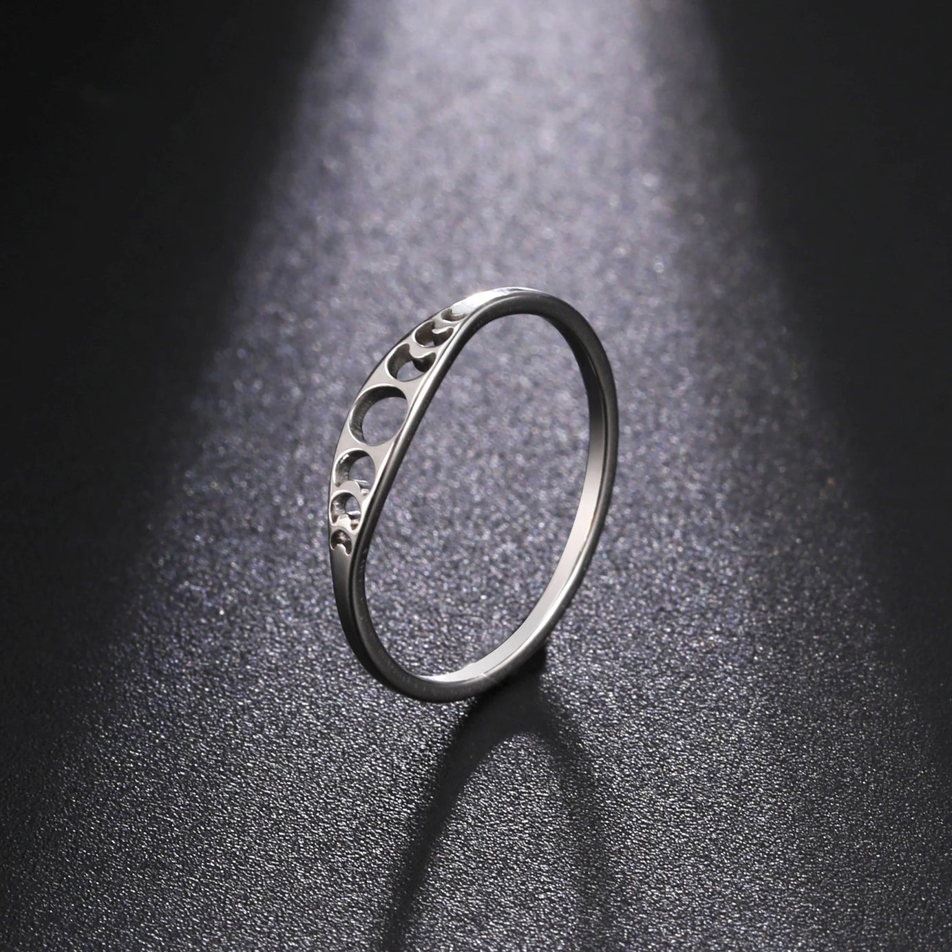 Moon Phase Couple Ring, Minimalist Stainless Steel Band Talisman