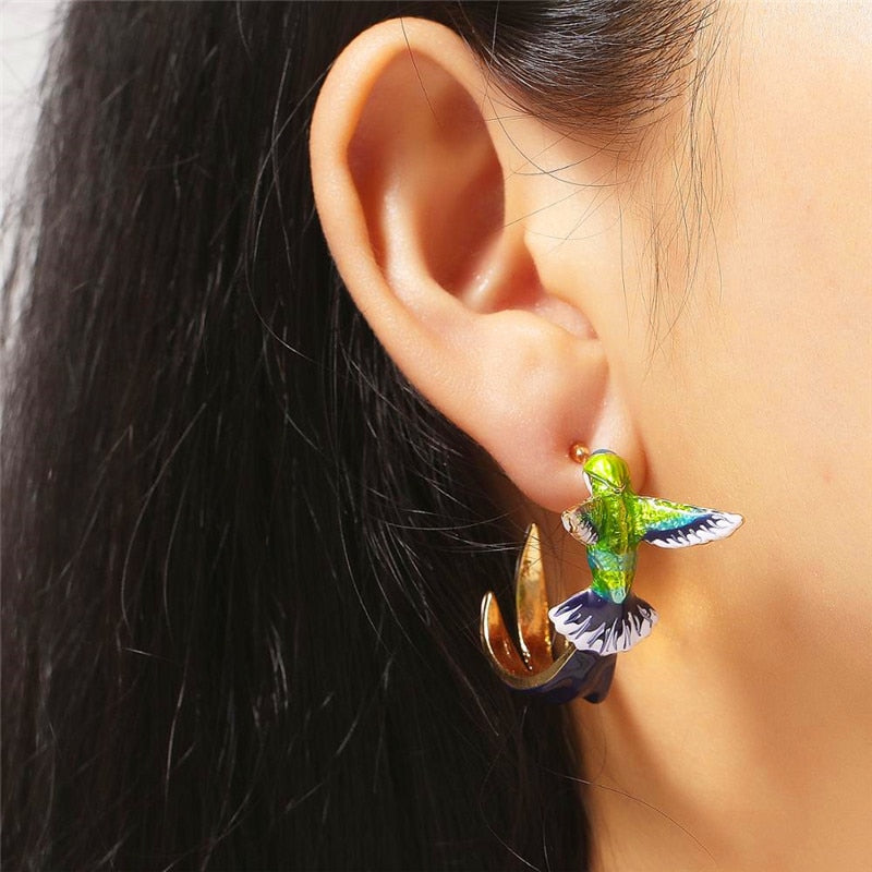 Women's Earrings 3D Hummingbird Earrings Animal Jewelry Cute Girly Ear Accessories Wedding Party Gifts - Charlie Dolly