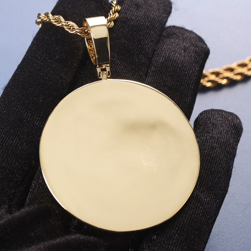 Personalized Iced Out Photo Frame Round Cubic Zircon Memorial Picture Pendant Photo Necklace - Charlie Dolly