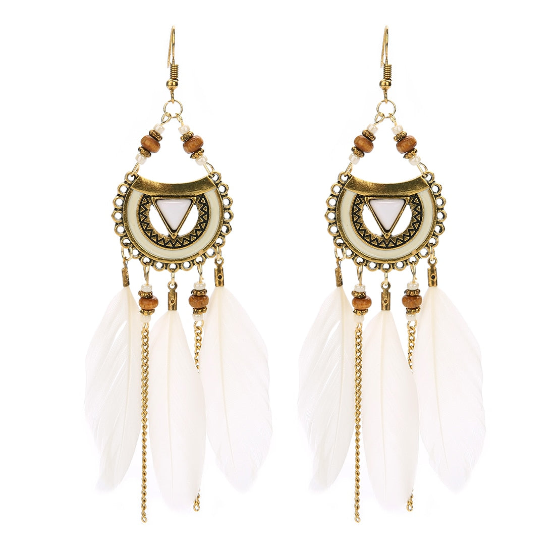 A Pair Boho Feather Dangle Women Earrings Beach Long Tassel Beads Handmade Flower Enamel Earrings Bride Wedding Party Gift - Charlie Dolly