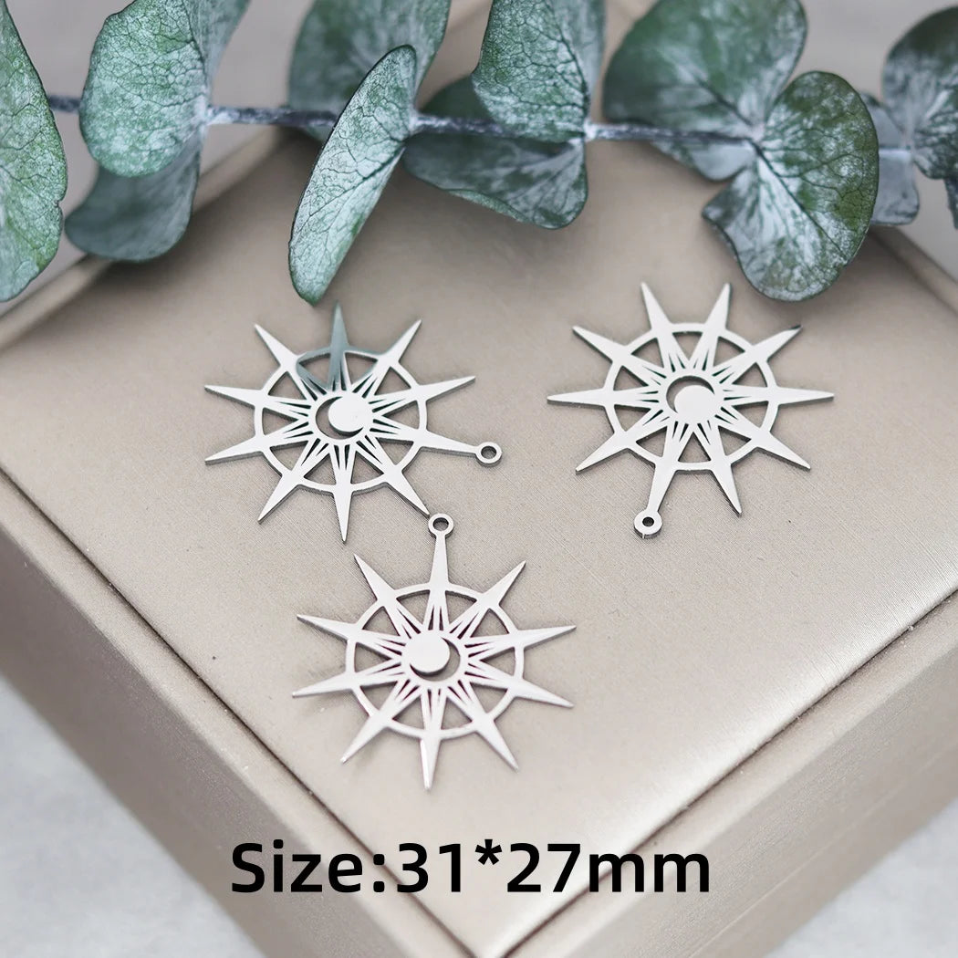 3pcs Stainless Steel Gothic Sun Cross Sword DIY Charms Tassels Star Lotus Flower Earrings Necklace Jewelry Making Amulet Pendant