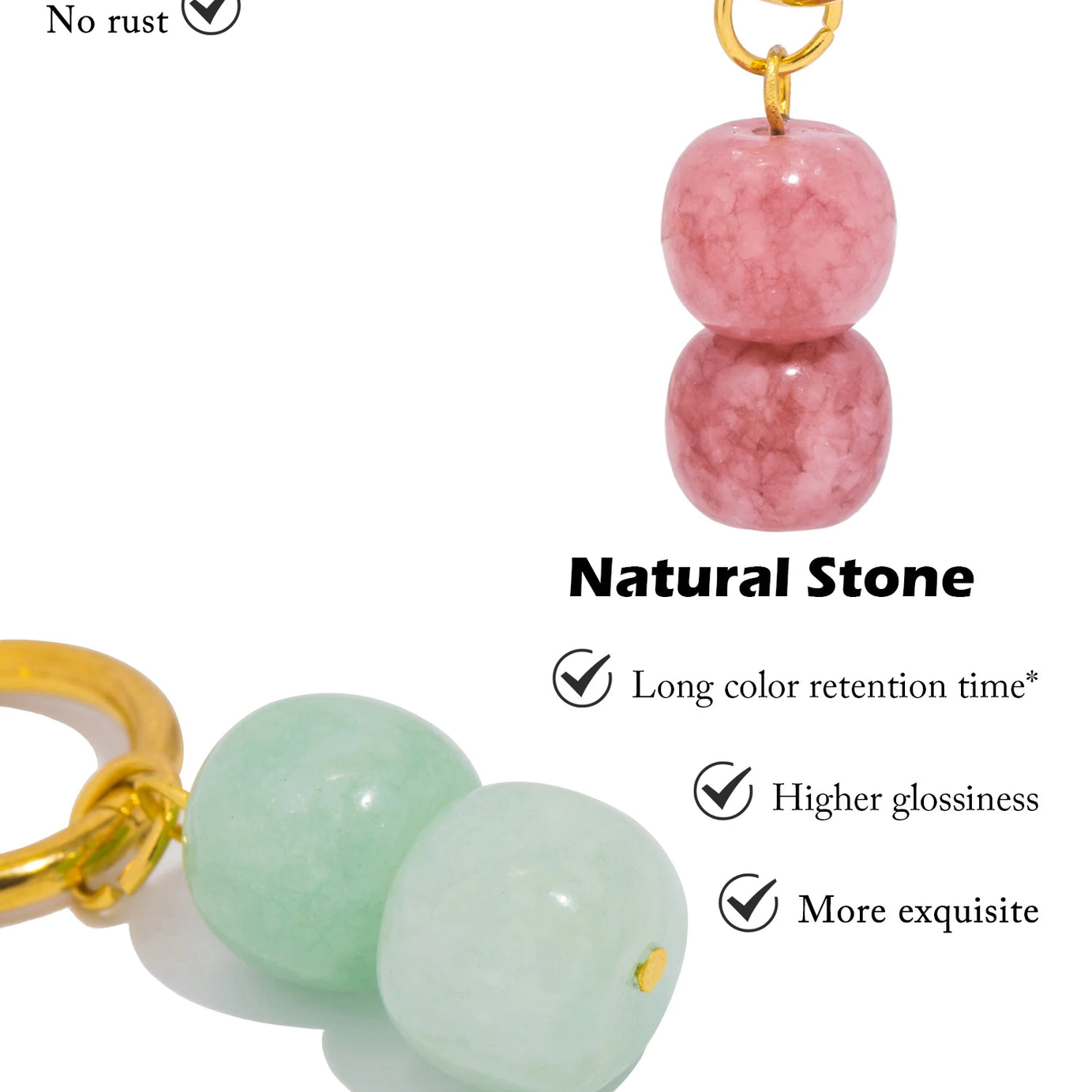 Natural Stone Charm Hoop Drop Earrings, Stainless Steel Trendy Boho Jewelry