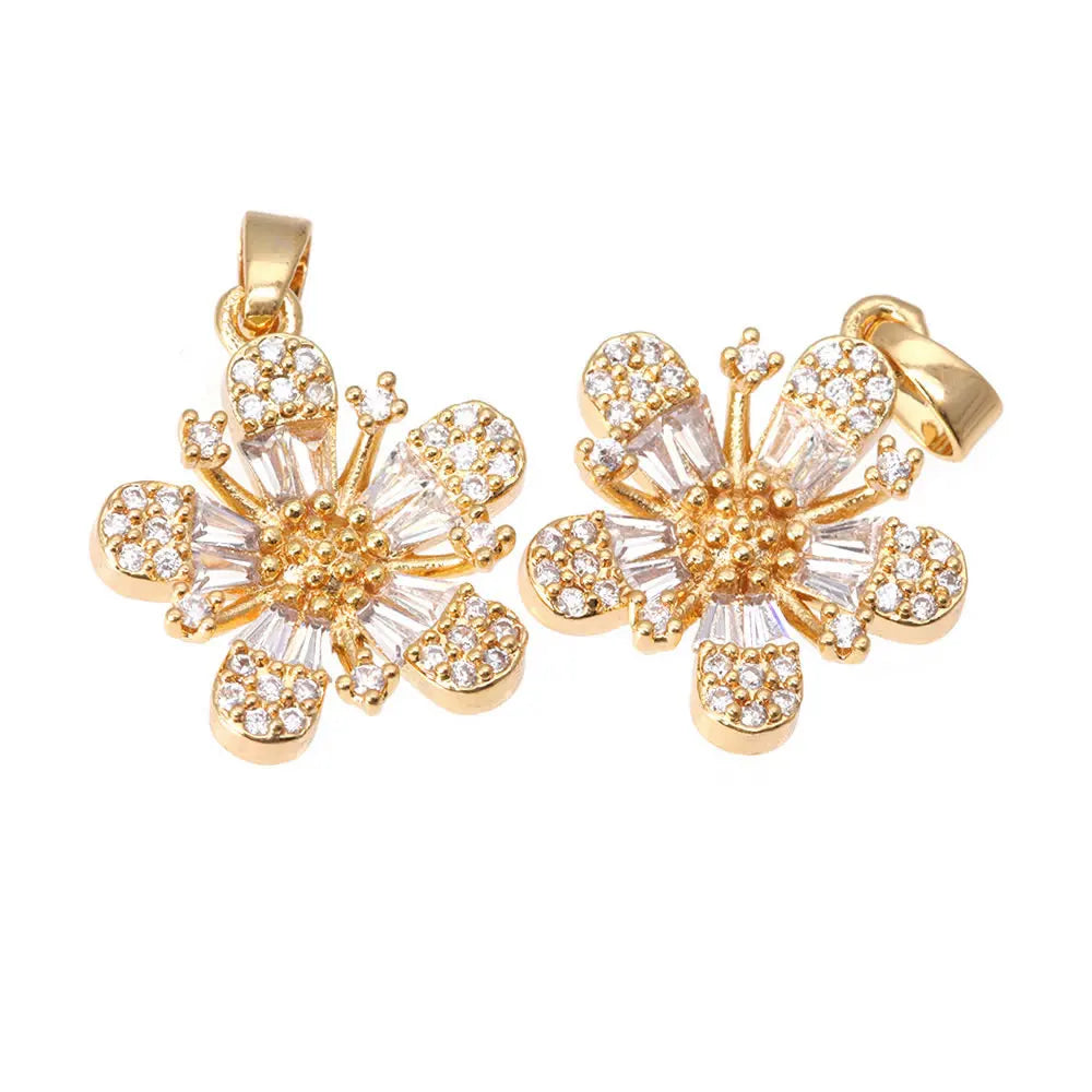 18K Gold Color Brass and Zircon Lotus Flower Necklaces Charms Pendants High Quality Diy Jewelry Accessories Making Supplies