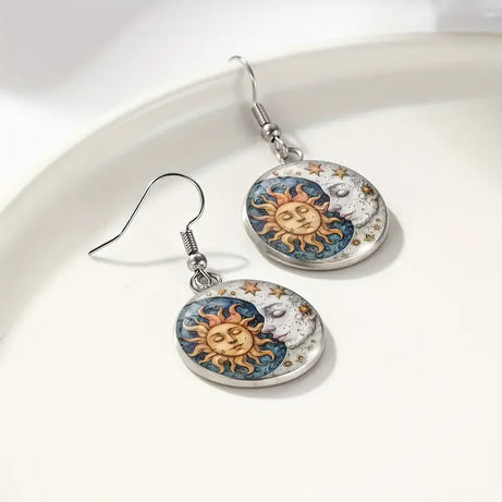 Sun Moon Glass Celestial Dangle Earrings Jewelry