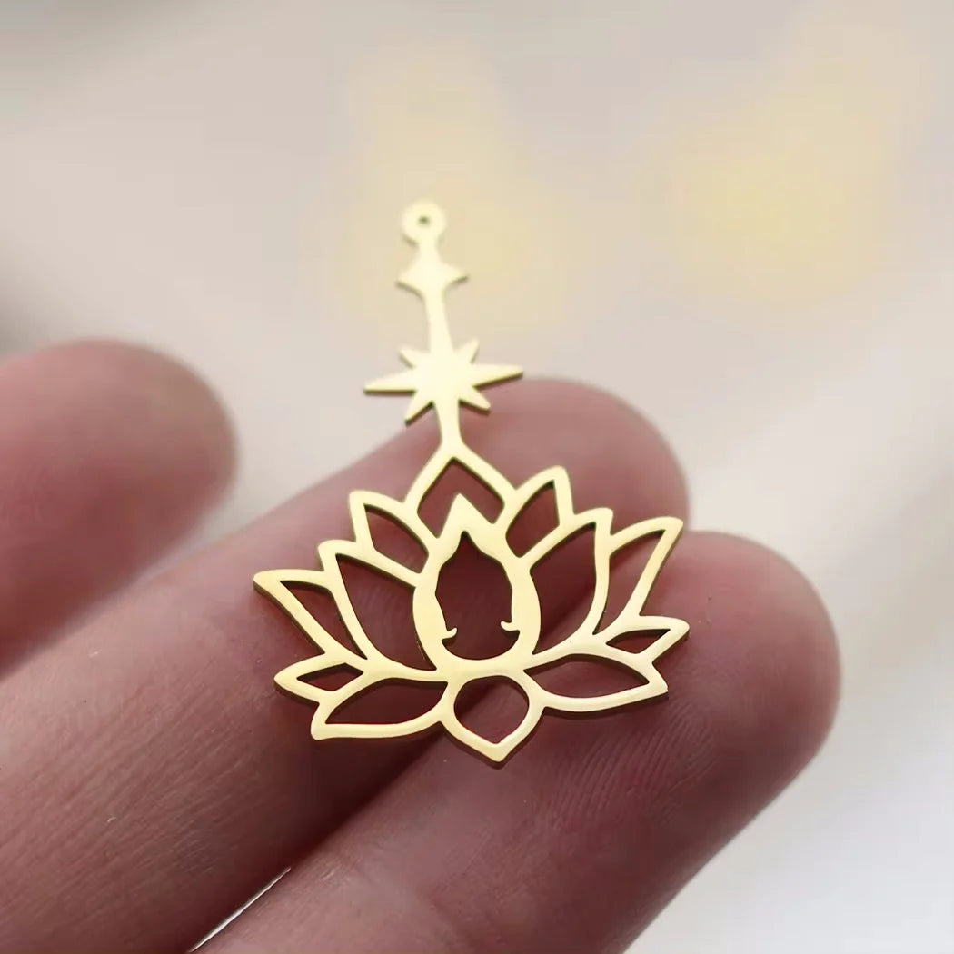 3pcs Stainless Steel Gothic Sun Cross Sword DIY Charms Tassels Star Lotus Flower Earrings Necklace Jewelry Making Amulet Pendant