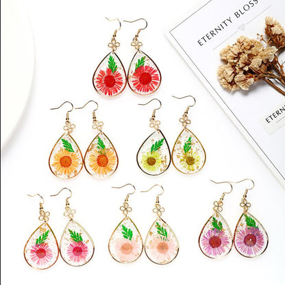 Creative Real Flower Earring Unique Round Dried Flower Drop Earrings Real Floral Sweet Earring For Women Gifts Summer Jewelry