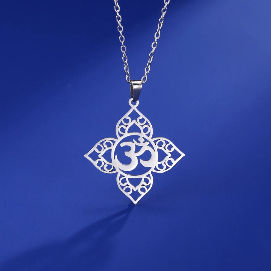 Lotus Mandala OM Symbol Spiritual Amulet Necklace
