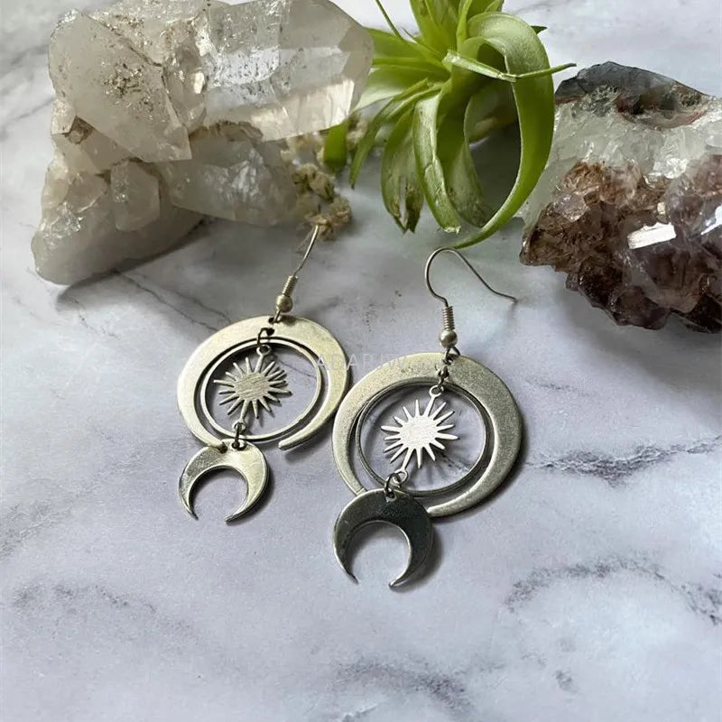Golden Color Goddess Hoop Earrings Drop Geometric Crescent Phase Hippie Statement Witchy Jewelry Fashion Gorgeous Women Gift New